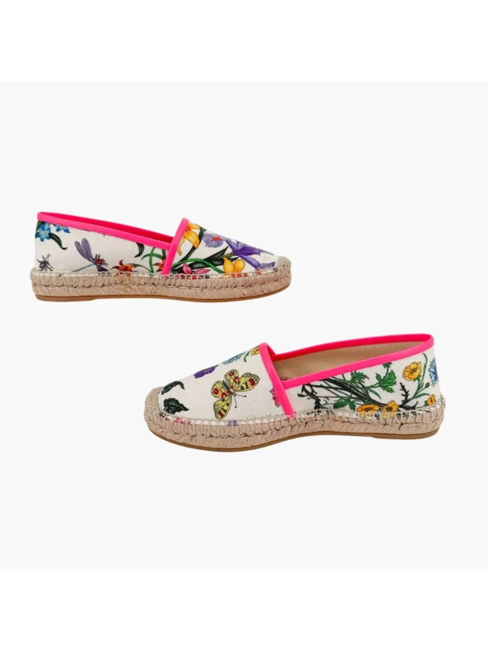 Gucci Flora Floral Canvas Espadrille Slip-On Flats White Size 37 US 7 Women’s